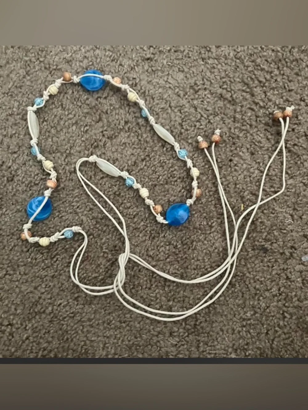 Boho Blue Beaded Slide-Tie Waist Belt